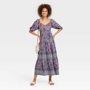 Knox Rose Blue Floral Bohemian Maxi Dress
